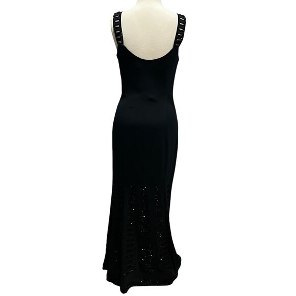 Lillie Rubin Maxi Dress Womens 8 Black Embroidered Beaded Evening Gown Formal - Picture 5 of 14